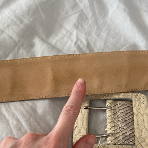 Vintage Metallic canvas snakeskin leather bone nude wide Waist Statement Belt - Picture 6 of 10